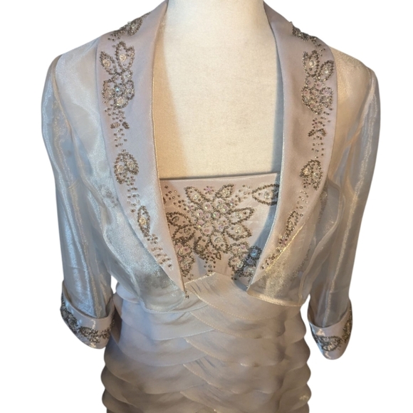 Alex Evenings Layered Tiered Beaded Long Gown with Matching Sheer Jacket Sz 8P - Picture 2 of 11